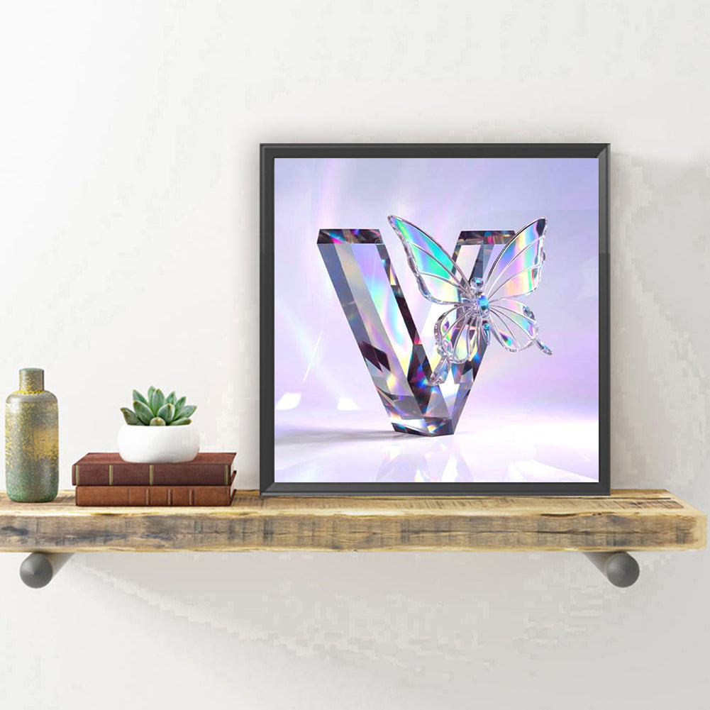 Crystal Butterfly Letter V - Full Round Drill Diamond Painting 30*30CM