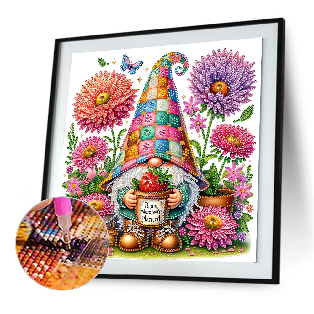 Flower And Gnome - Special Shaped Drill Diamond Painting 30*30CM