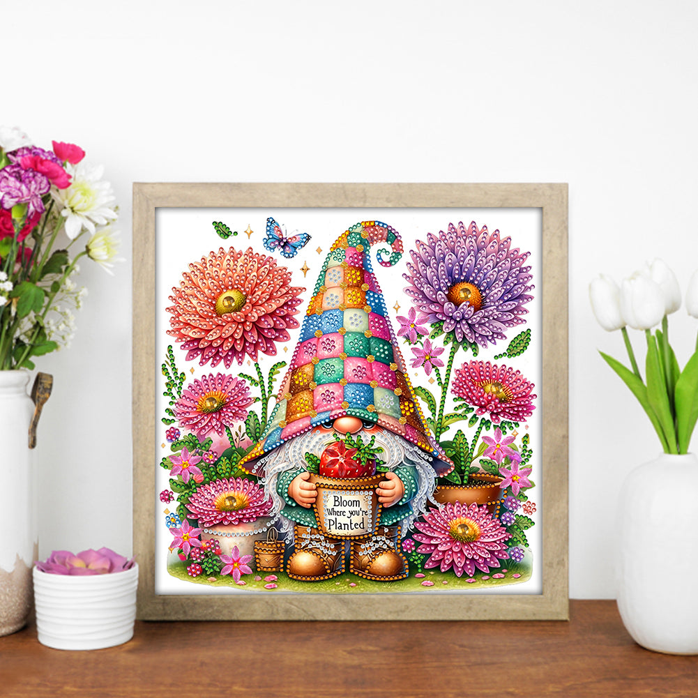 Flower And Gnome - Special Shaped Drill Diamond Painting 30*30CM