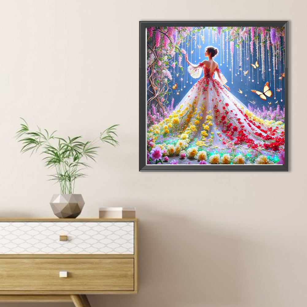 Flower Dress Girl - Full Round Drill Diamond Painting 40*40CM