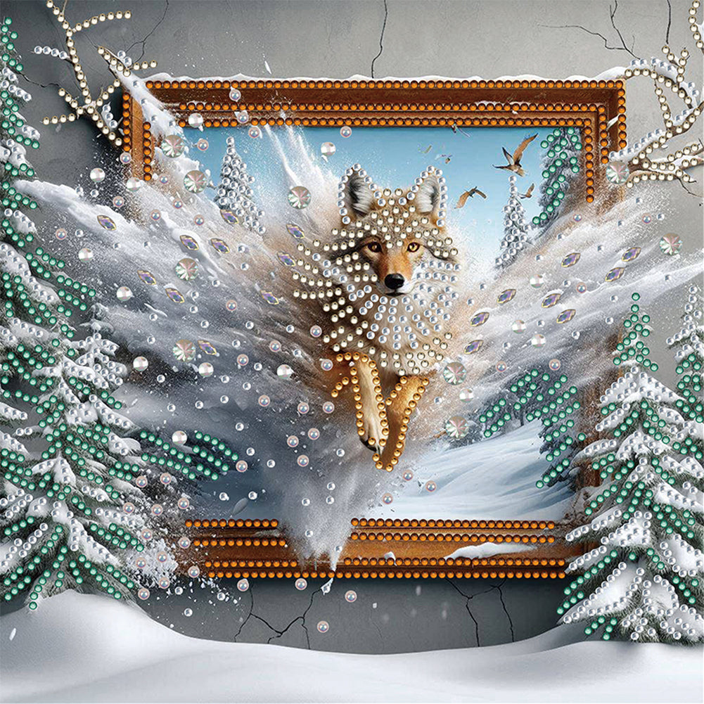 Wolf Escapes The Frame - Special Shaped Drill Diamond Painting 30*30CM