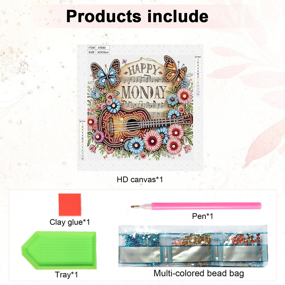 Notes Guitar Flowers - Special Shaped Drill Diamond Painting 30*30CM