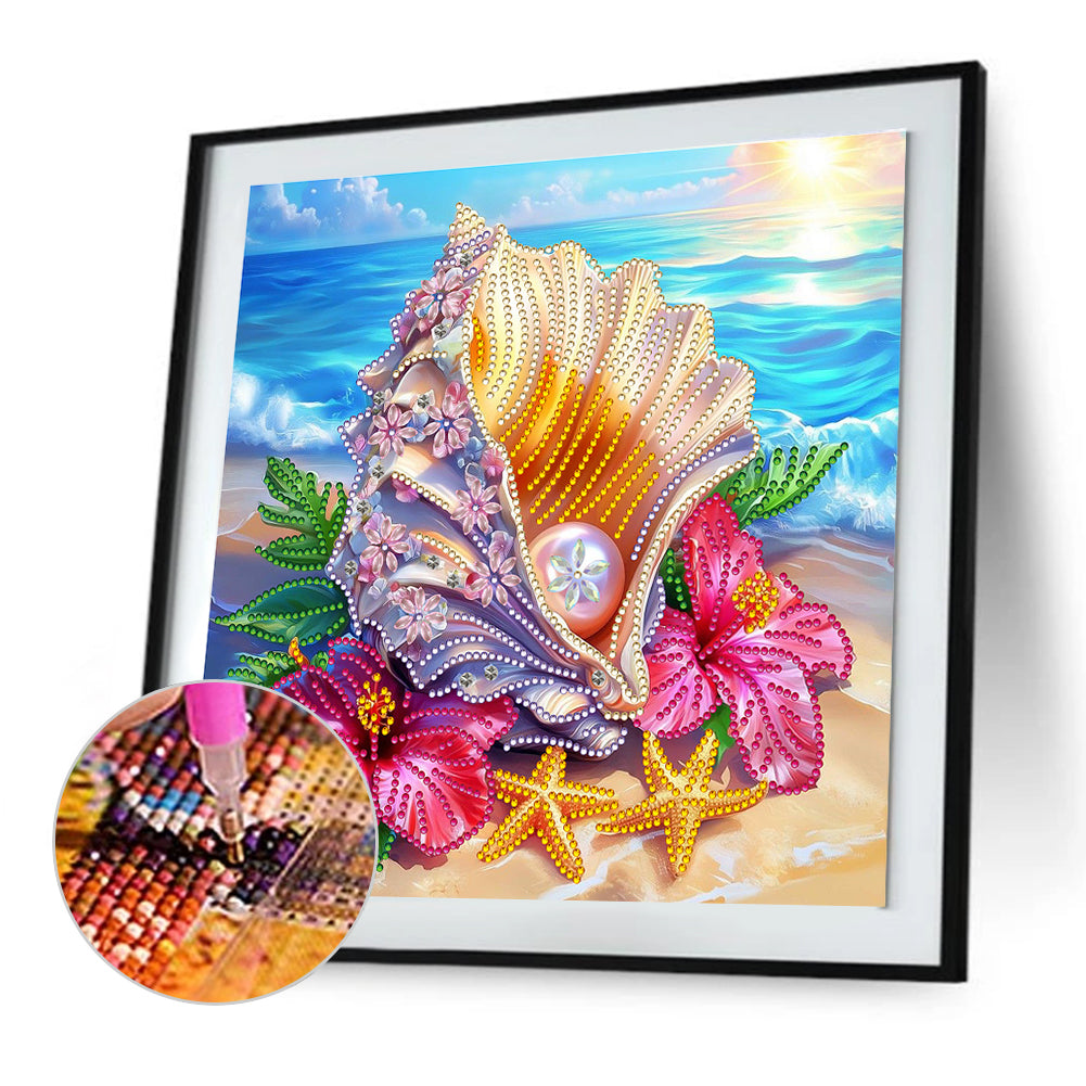 Shell Hibiscus Flower - Special Shaped Drill Diamond Painting 30*30CM