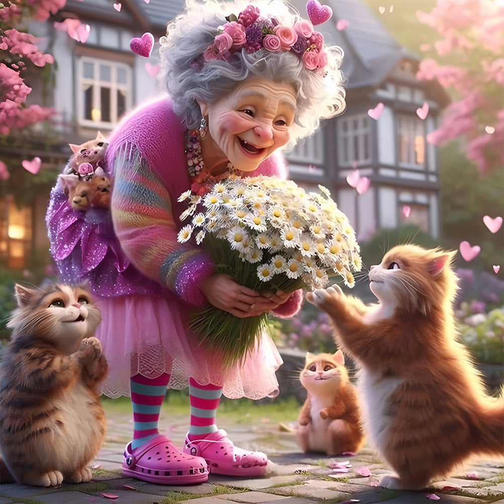 Cute Old Lady - Full Round Drill Diamond Painting 40*40CM