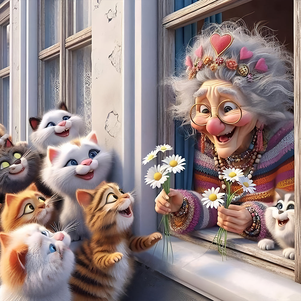 Cute Old Lady - Full Round Drill Diamond Painting 40*40CM