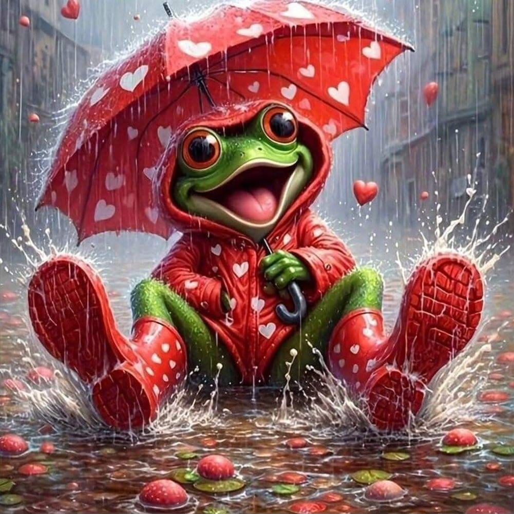 Frog In Raincoat - Full Round Drill Diamond Painting 30*30CM