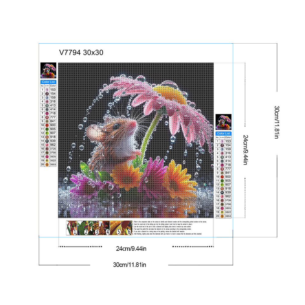 Mouse Under Flower - Full Round Drill Diamond Painting 30*30CM