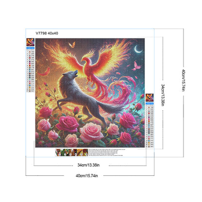 Phoenix And Wolf In Rose Field - Full Round Drill Diamond Painting 40*40CM