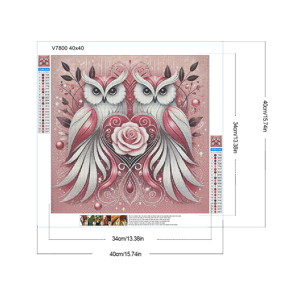 Two Owls - Full Round Drill Diamond Painting 40*40CM