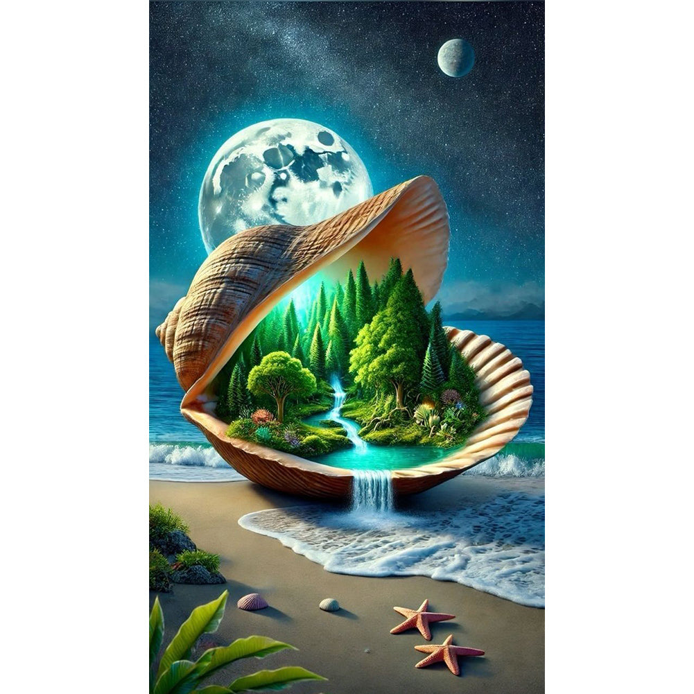 Seashell Forest Under Moon - Full Round Drill Diamond Painting 40*70CM