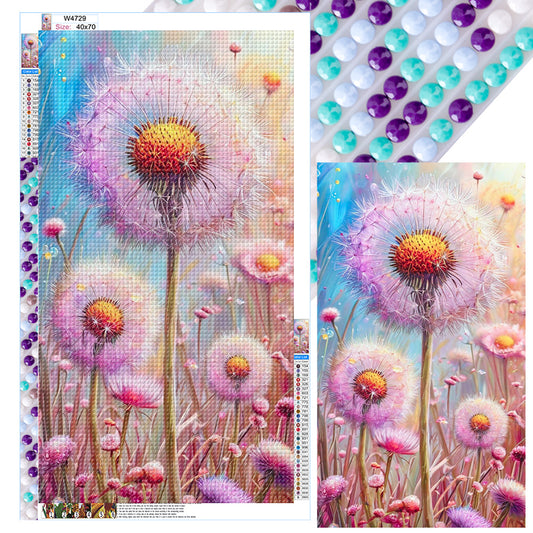 Pink Dandelion - Full Round Drill Diamond Painting 40*70CM