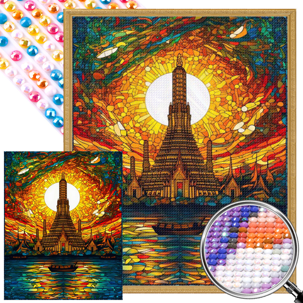 Glass Painting Of High Tower By The Water - Full AB Round Drill Diamond Painting 40*50CM