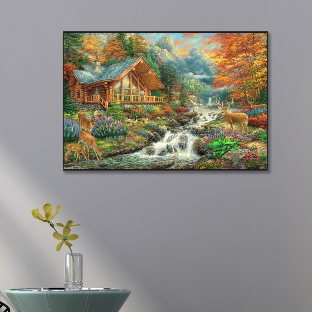 Forest Hut - Full AB Round Drill Diamond Painting 60*40CM