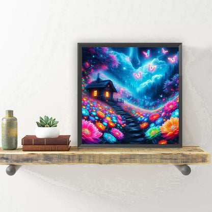 Butterfly House At Night - Full Round Drill Diamond Painting 30*30CM