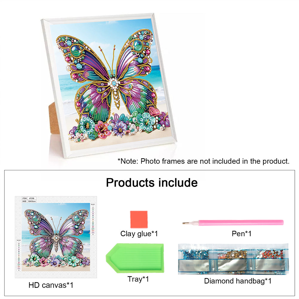 Beach Butterfly - Special Shaped Drill Diamond Painting 30*30CM