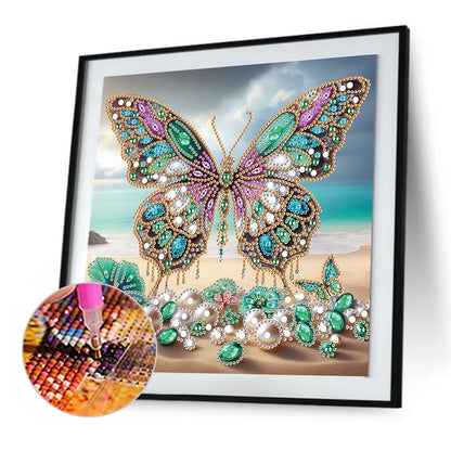 Beach Butterfly - Special Shaped Drill Diamond Painting 30*30CM