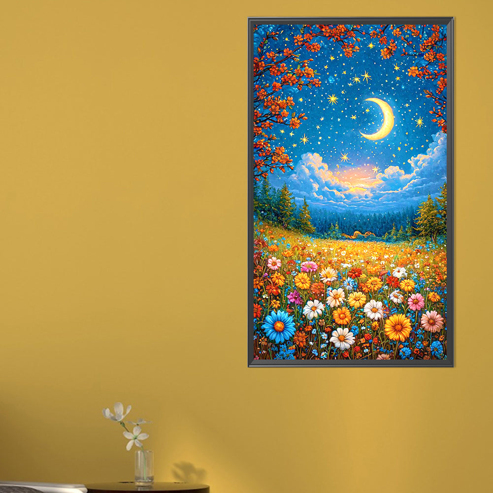 Flower Sea Scenery Under The Moon - Full AB Round Drill Diamond Painting 40*70CM