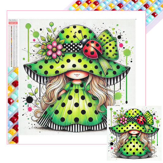 Colorful Ladybug Girl - Full Square Drill Diamond Painting 30*30CM