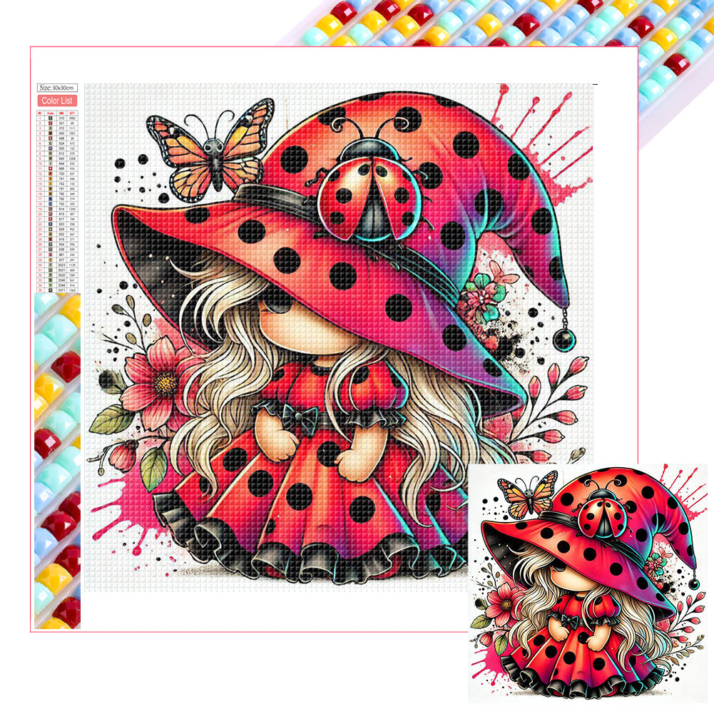 Colorful Ladybug Girl - Full Square Drill Diamond Painting 30*30CM