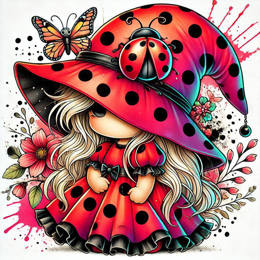 Colorful Ladybug Girl - Full Square Drill Diamond Painting 30*30CM