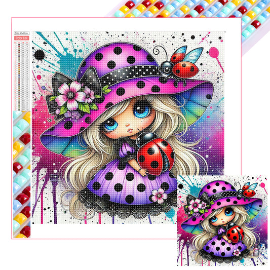 Colorful Ladybug Girl - Full Square Drill Diamond Painting 30*30CM