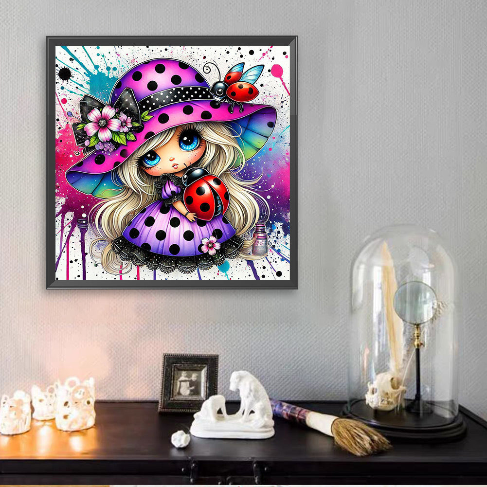 Colorful Ladybug Girl - Full Square Drill Diamond Painting 30*30CM