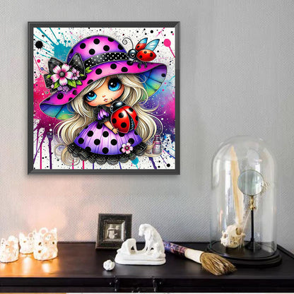 Colorful Ladybug Girl - Full Square Drill Diamond Painting 30*30CM