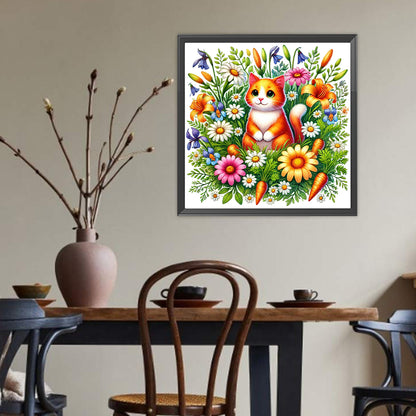 Cat In The Flowers - Full Round Drill Diamond Painting 40*40CM