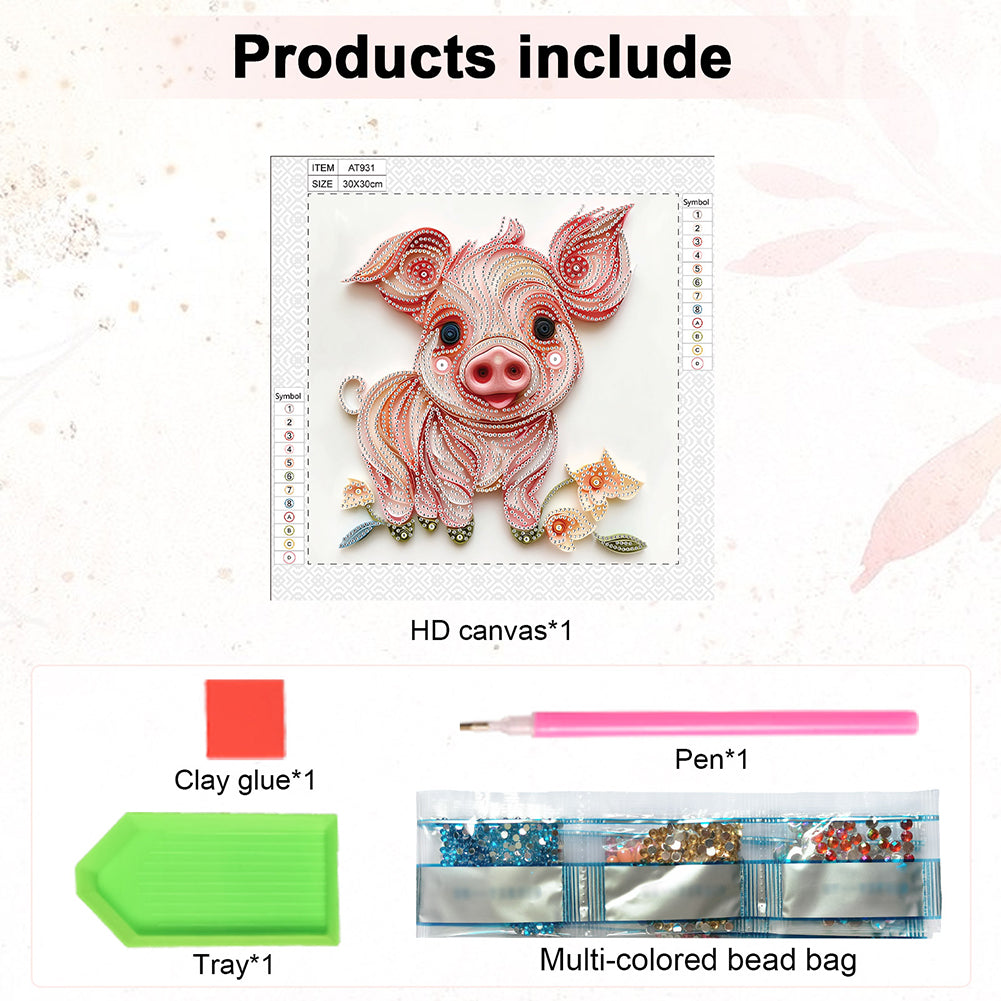 Paper Quilling Piglets - Special Shaped Drill Diamond Painting 30*30CM