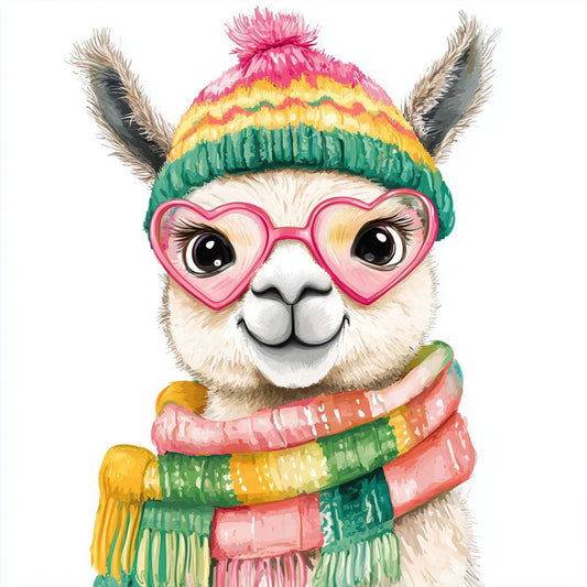 Alpaca In Scarf - Full Round Drill Diamond Painting 40*40CM