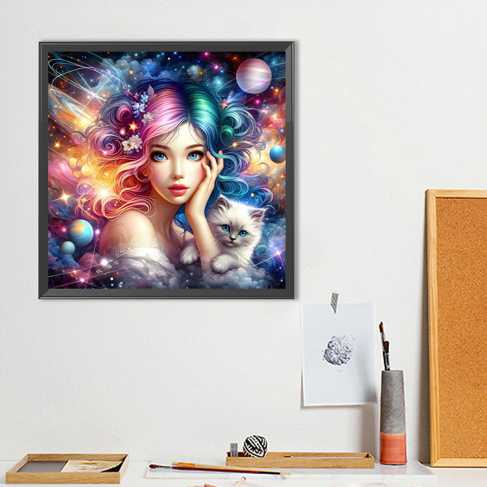 White Cats And Girls - Full Round Drill Diamond Painting 40*40CM