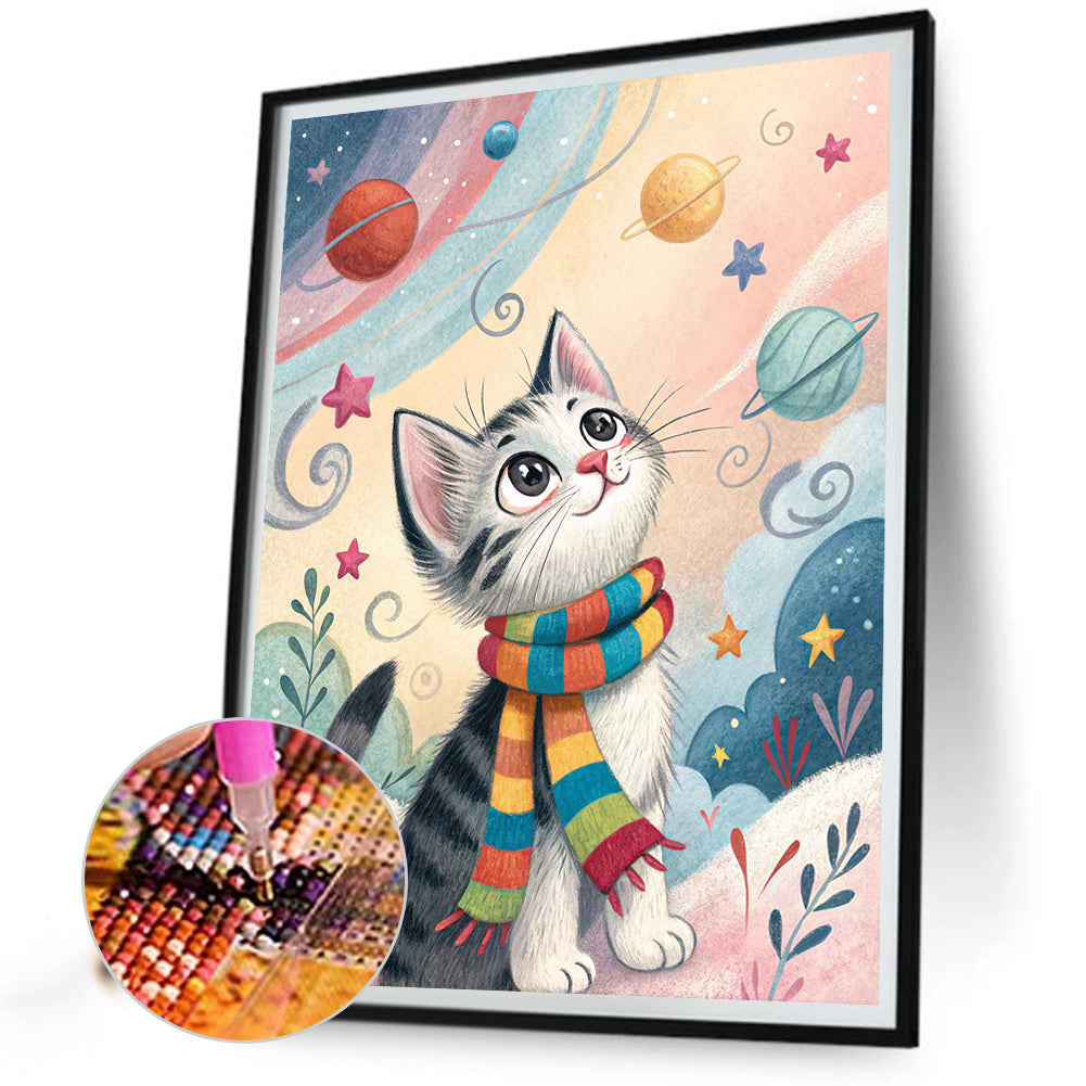 Planets And Cats - Full Round Drill Diamond Painting 40*50CM