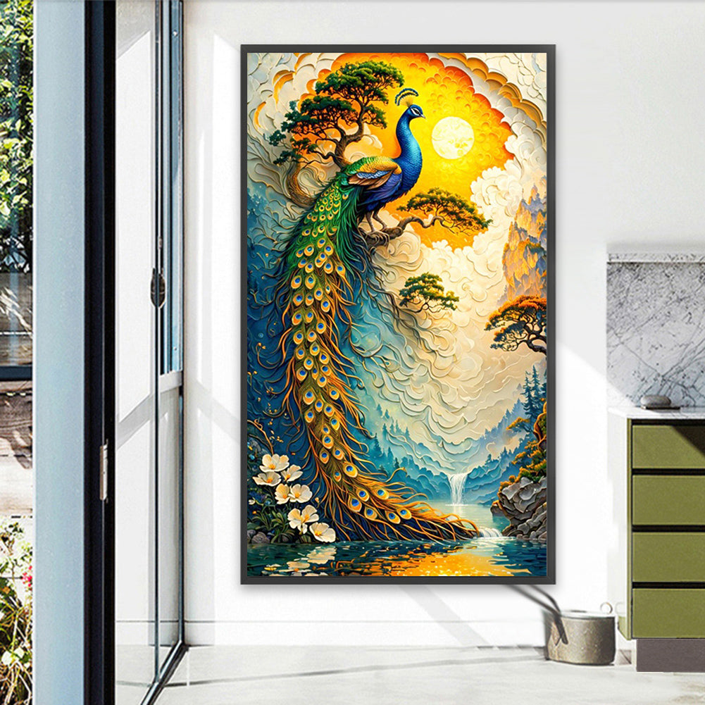 Peacocks In Green Pine Shadows - Full Square Drill Diamond Painting 40*70CM