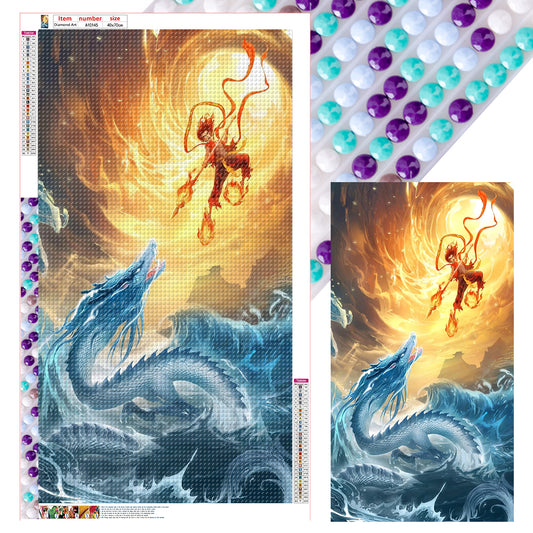 Nezha And The Dragons - Full Round Drill Diamond Painting 40*70CM