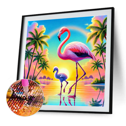 Hawaiian Flamingos In Summer - Full Round Drill Diamond Painting 30*30CM