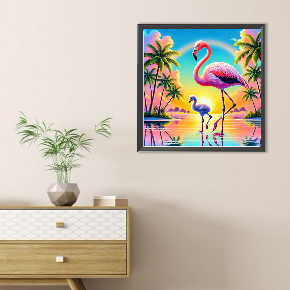 Hawaiian Flamingos In Summer - Full Round Drill Diamond Painting 30*30CM