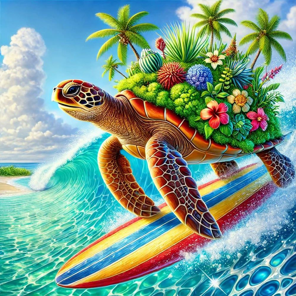 Summer Surfing Turtles - Full Round Drill Diamond Painting 30*30CM