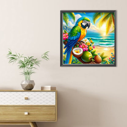 Macaws In Summer Coconut Trees - Full Round Drill Diamond Painting 30*30CM