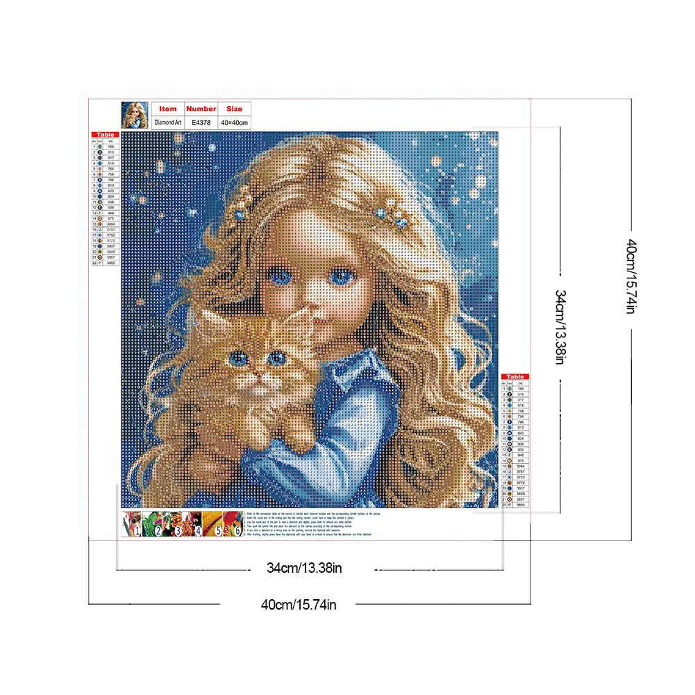Girl And Cat - Full Round Drill Diamond Painting 40*40CM