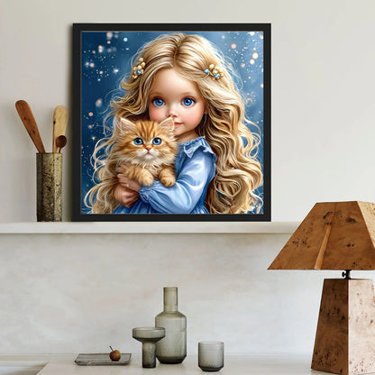 Girl And Cat - Full Round Drill Diamond Painting 40*40CM