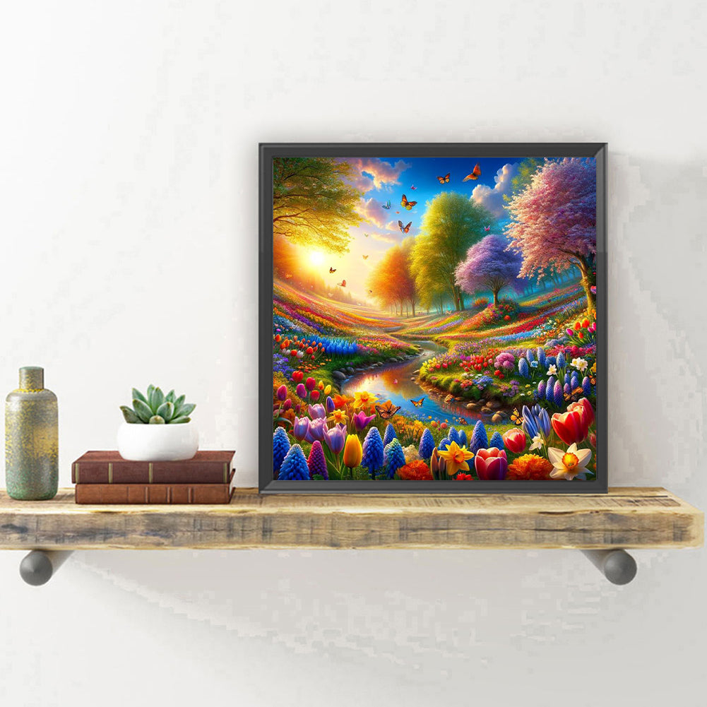 Flower Sea And Stream - Full Round Drill Diamond Painting 30*30CM