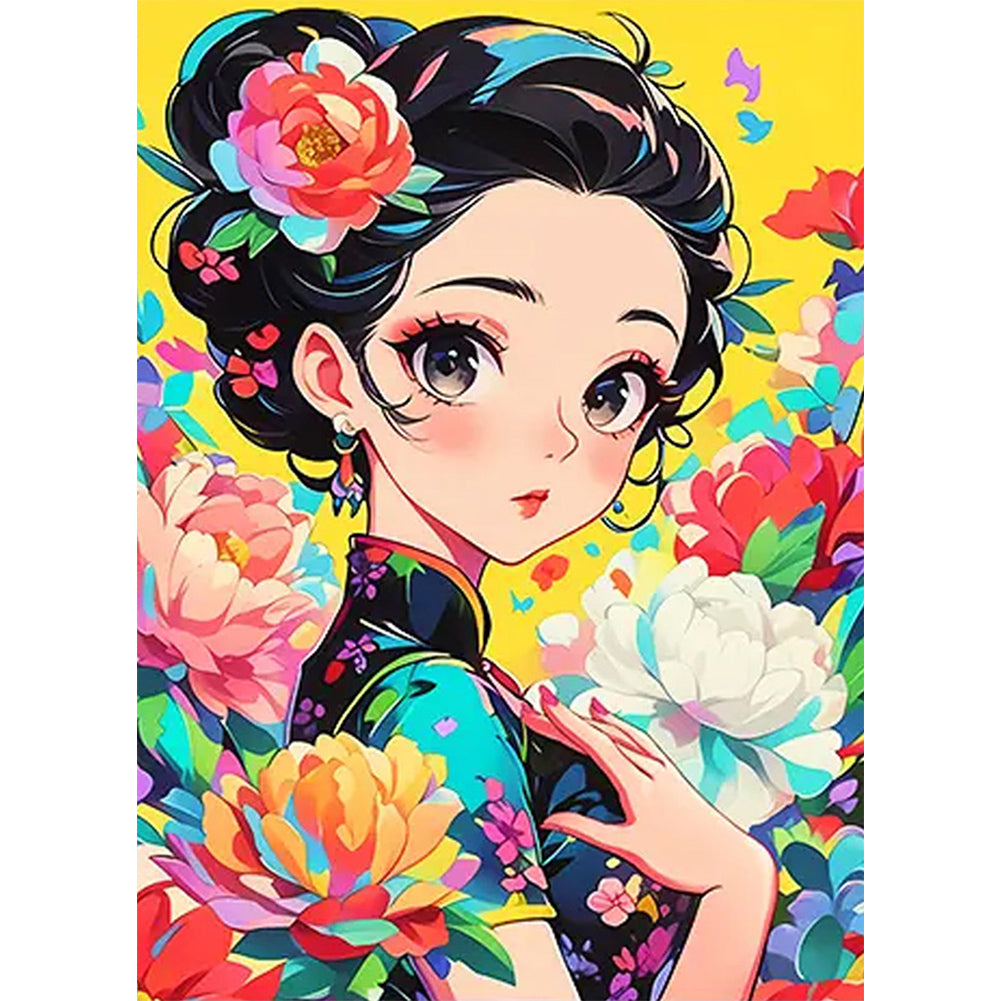Illustrated Girl - Full AB Square Drill Diamond Painting 40*55CM