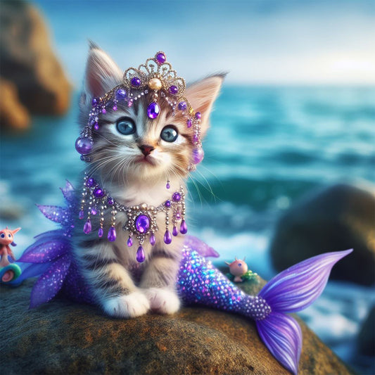 Mermaid Cat - Full Round Drill Diamond Painting 30*30CM