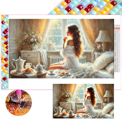 Woman Eating Breakfast - Full Square Drill Diamond Painting 70*40CM