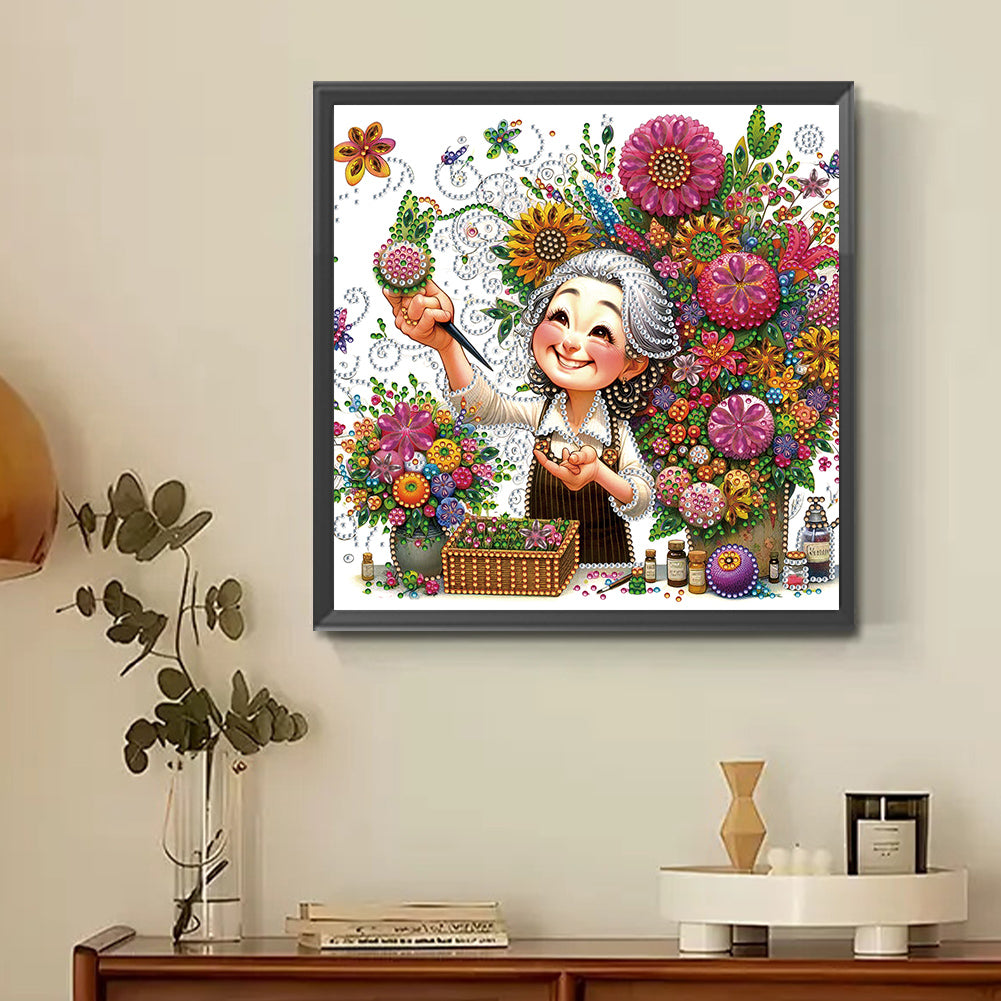 Optimistic Old Lady - Special Shaped Drill Diamond Painting 30*30CM
