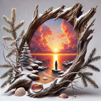 Dead Pine Trunk, Sunset And Dusk - Full Round Drill Diamond Painting 40*40CM