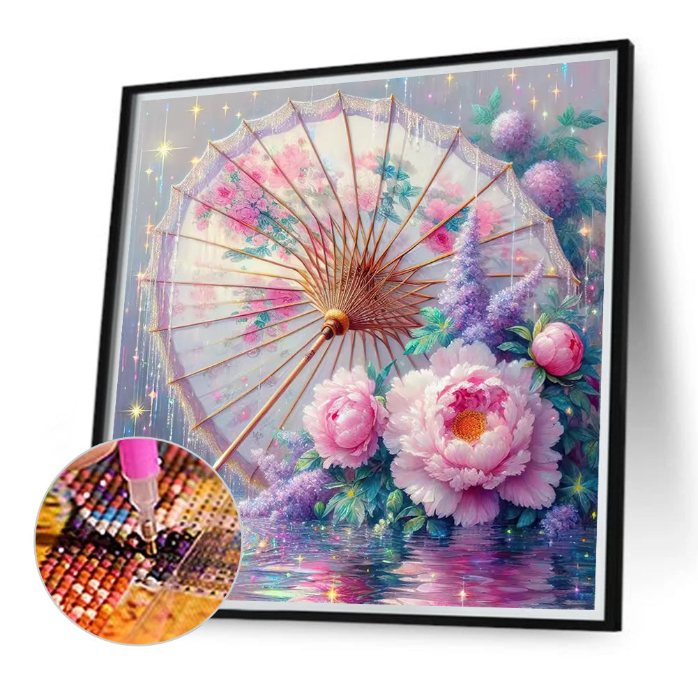 Peony Flower, Oil-Paper Umbrella - Full Round Drill Diamond Painting 40*40CM