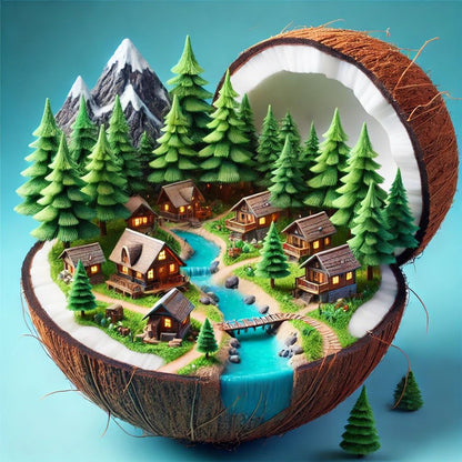 Coconut Township - Full Round Drill Diamond Painting 40*40CM