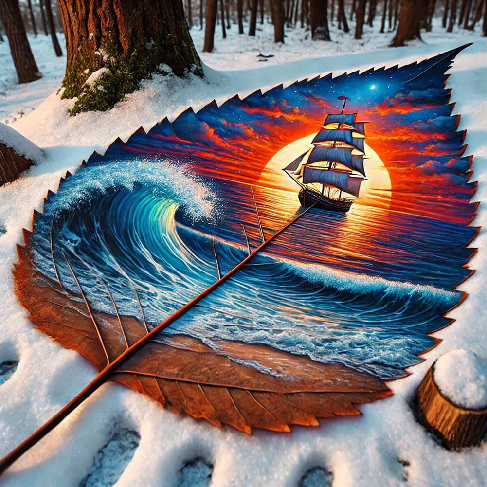 Dead Leaf Sail - Full Round Drill Diamond Painting 40*40CM