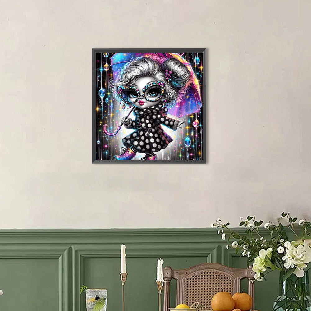 Black And White Girl With Umbrella - Full AB Round Drill Diamond Painting 40*40CM